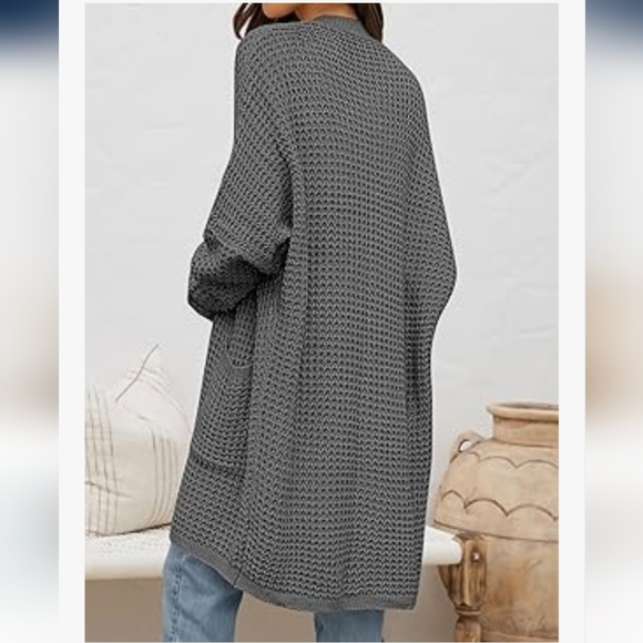 ZESICA Women's Long Batwing Sleeve Open Front Knit Cardigan Sweater GRAY XXL - Picture 3 of 10